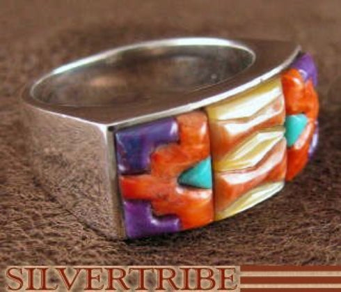 Oyster Shell Multicolor Inlay Sterling Silver Ring Size 7-1/2 AS41265